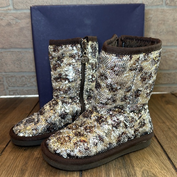 Stuart Weitzman Girls Lil Vera 3 Cheetah Sparkle Sequin Zip Boot / Sz 8 Toddler - Picture 5 of 14
